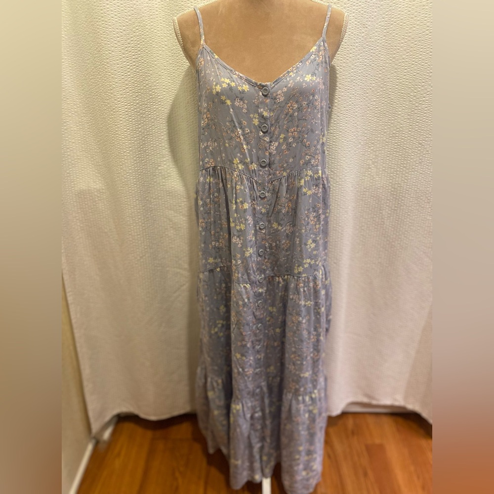 Pink rose Light Blue Floral Button-Front Maxi Dress